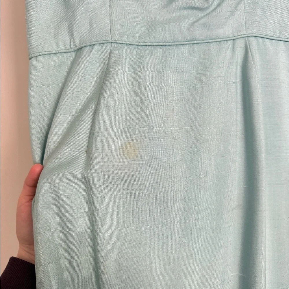 Vintage 50s 60s Baby Blue Hand Beaded Sheath Dress Lace Rhinestone Cocktail M/L - Picture 11 of 16